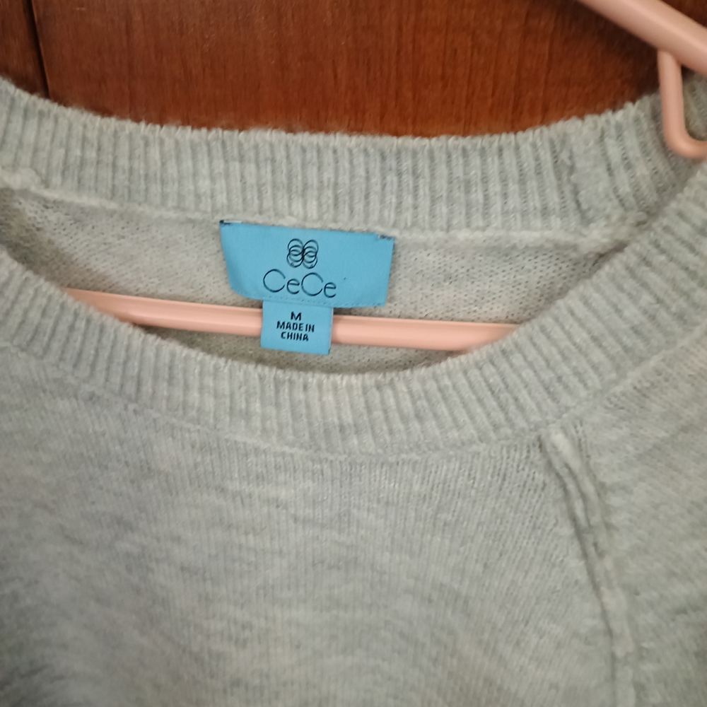 CeCe Light Gray Sweater with Red Heart Sleeves. Worn once, in new condition. - Picture 4 of 8